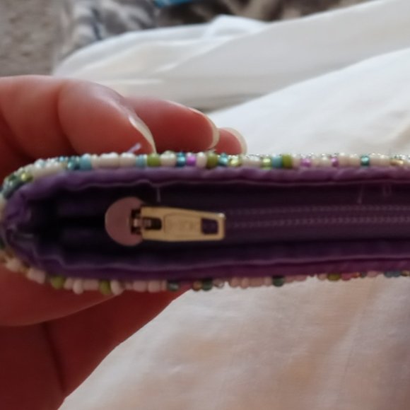 Full Beaded Zippered Credit Card/Money Change Pouch 5" X 3.45" - Picture 3 of 5